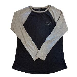 Vineyard Vines Women's XXS Gray Black Long Sleeve Raglan‎ T-Shirt Whale Logo